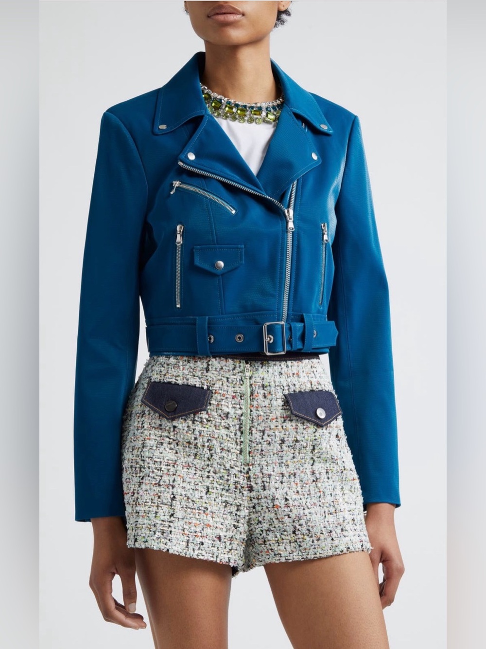 Cinq à Sept . Blue Embossed Moto Jacket . Sz.XS . NWT 🧿 - Picture 3 of 9